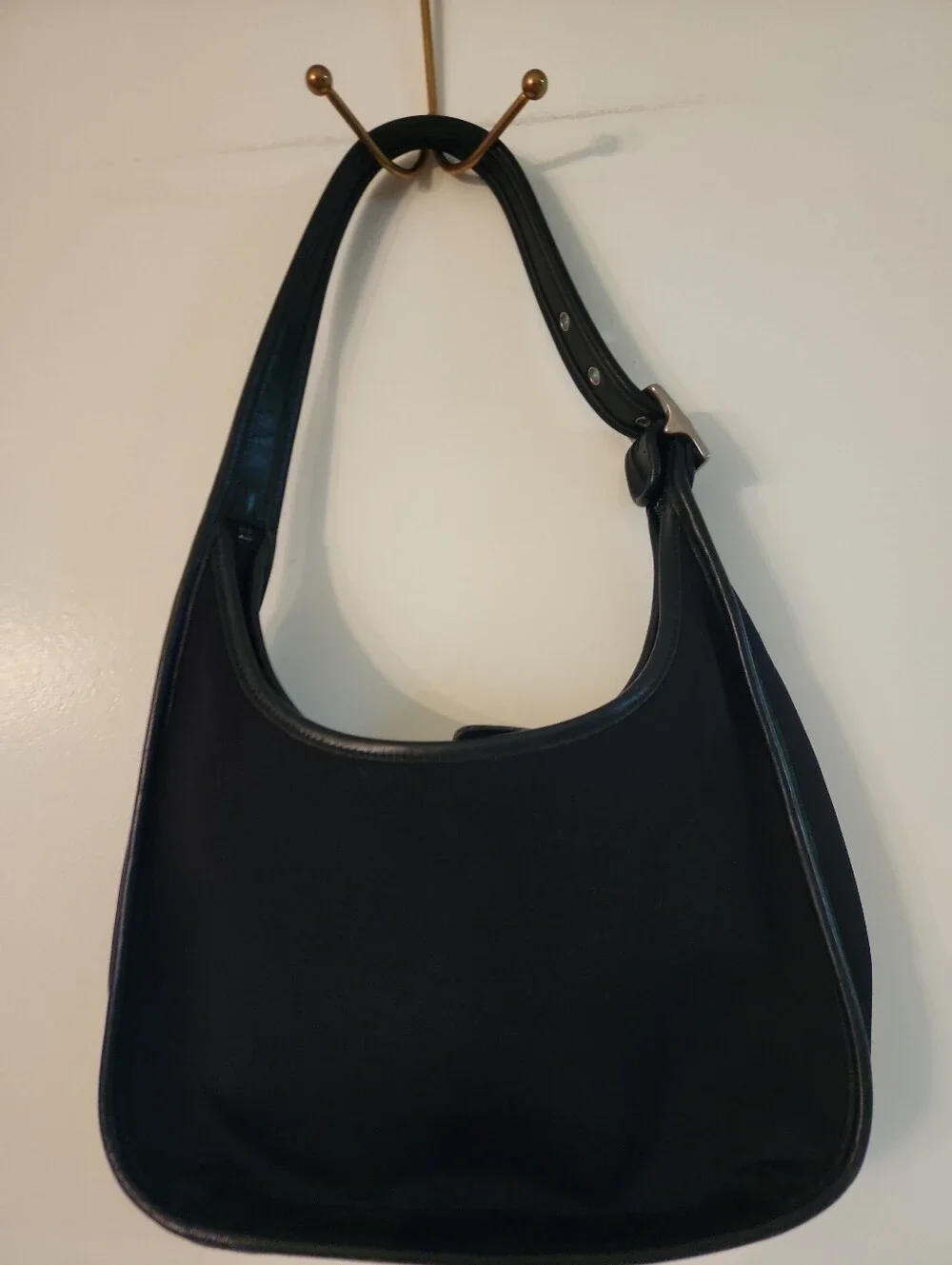 Vintage Coach 90s Ergo Pocket Zip Black Neoprene & Leather  Shoulder Handbag